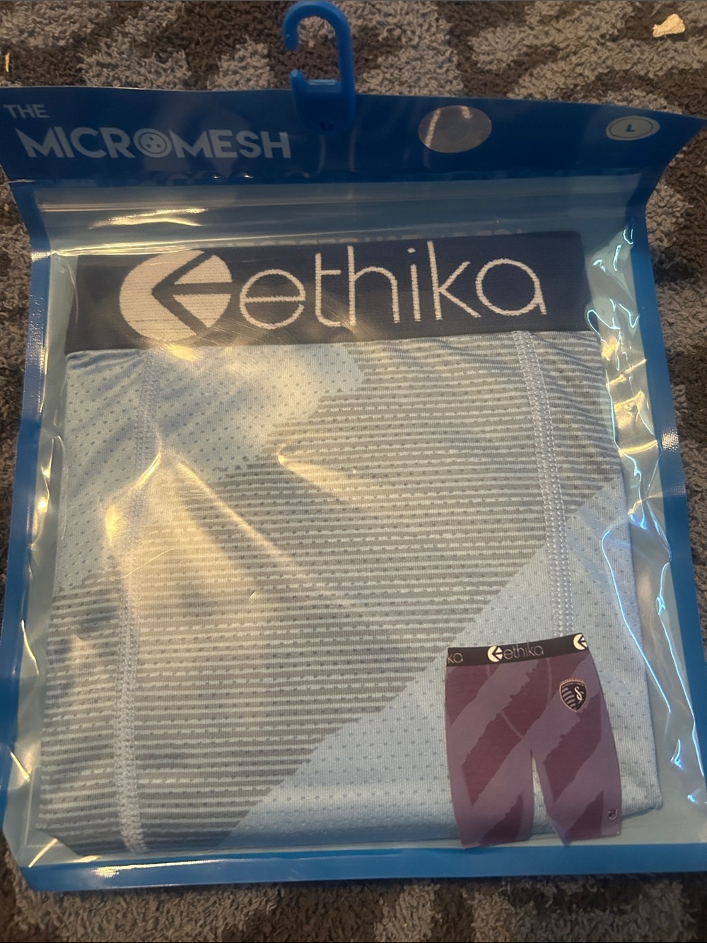 ethika Light Blue Micromesh Boxer Briefs with Navy Logo Waistband